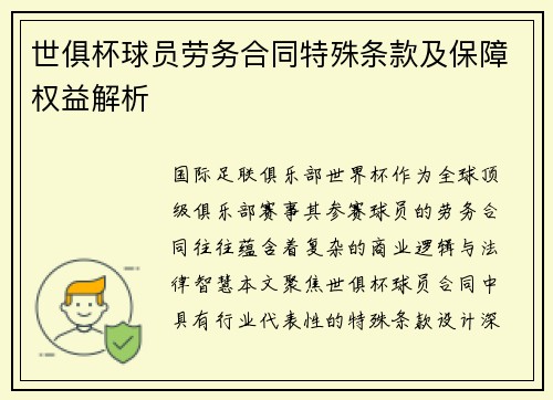 世俱杯球员劳务合同特殊条款及保障权益解析